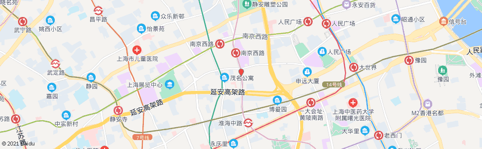 上海延安中路石门一路_公交站地图_上海公交_妙搜公交查询2024